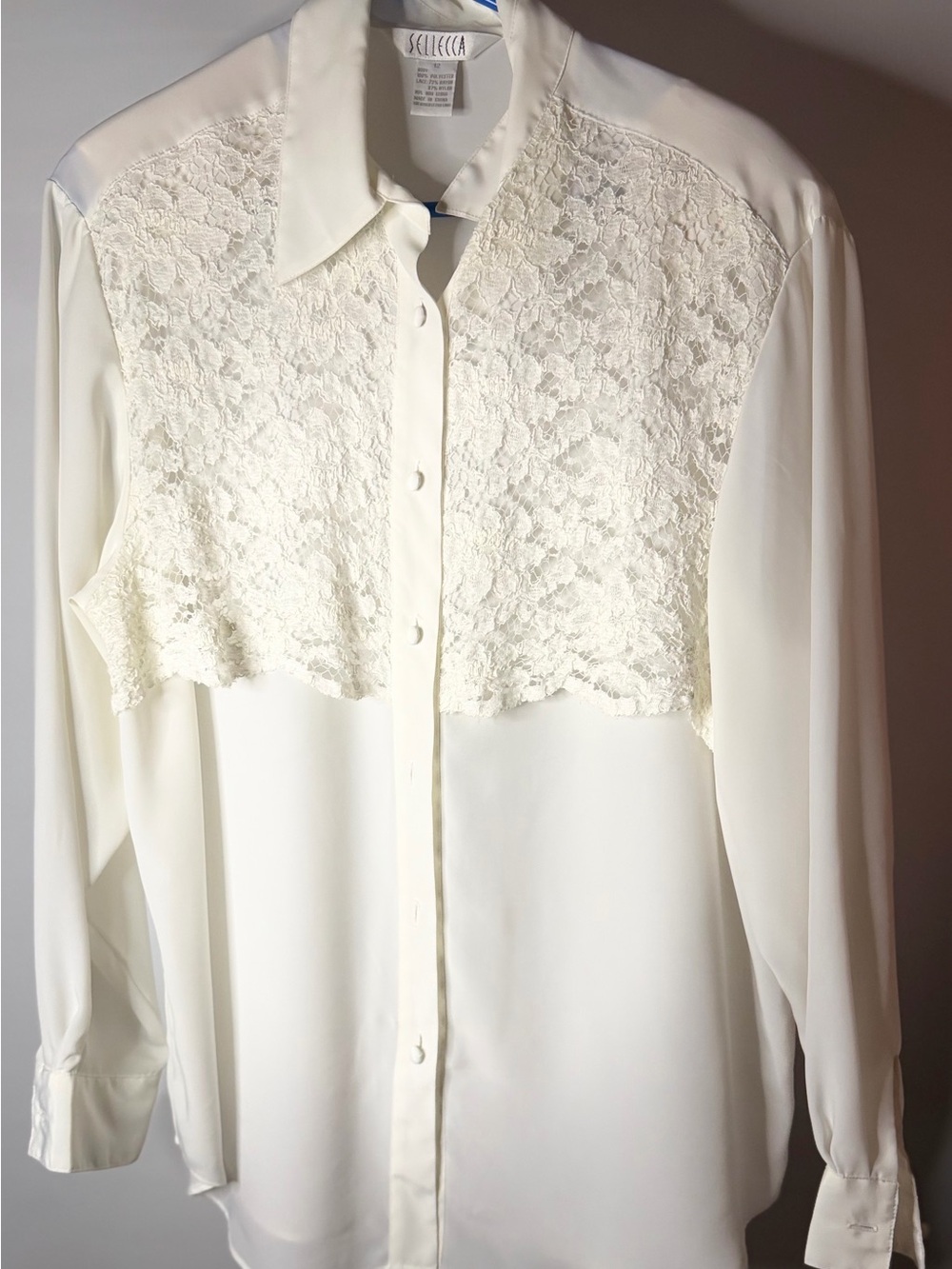 SeiLecco Cream Lace-Yoke Button-Down Blouse